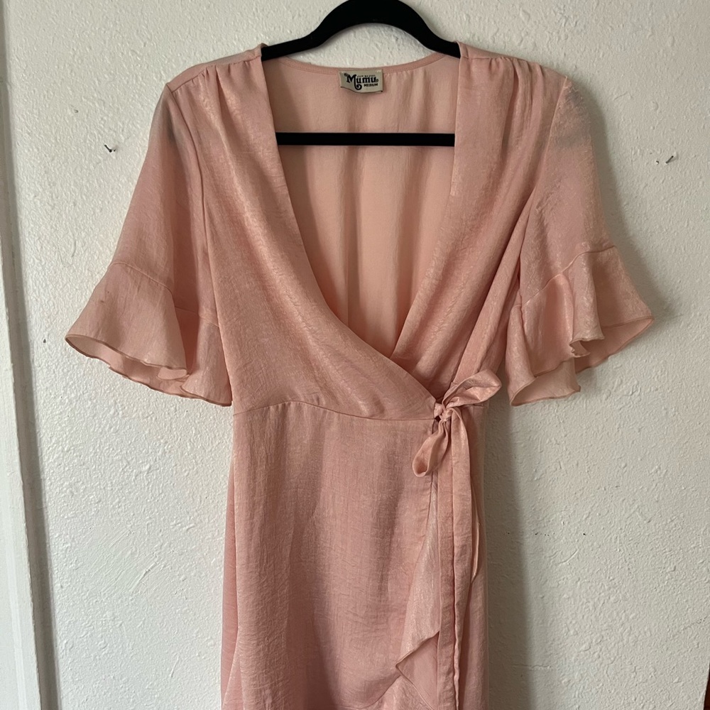 Show me your MuMu Evelyn Mini Wrap Dress size medium pink
